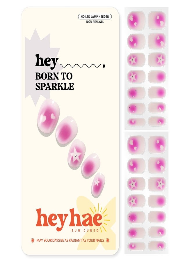 Heyhae Semi Cured Gel Nail Strips | No LED Lamp Needed |Pink, Valentines | Easy Apply & Remove, Salon Quality | Includes 28 Strips, 1 Prep Pads, Nail File & Wooden Stick - Hey, Born to Sparkle - Image 1